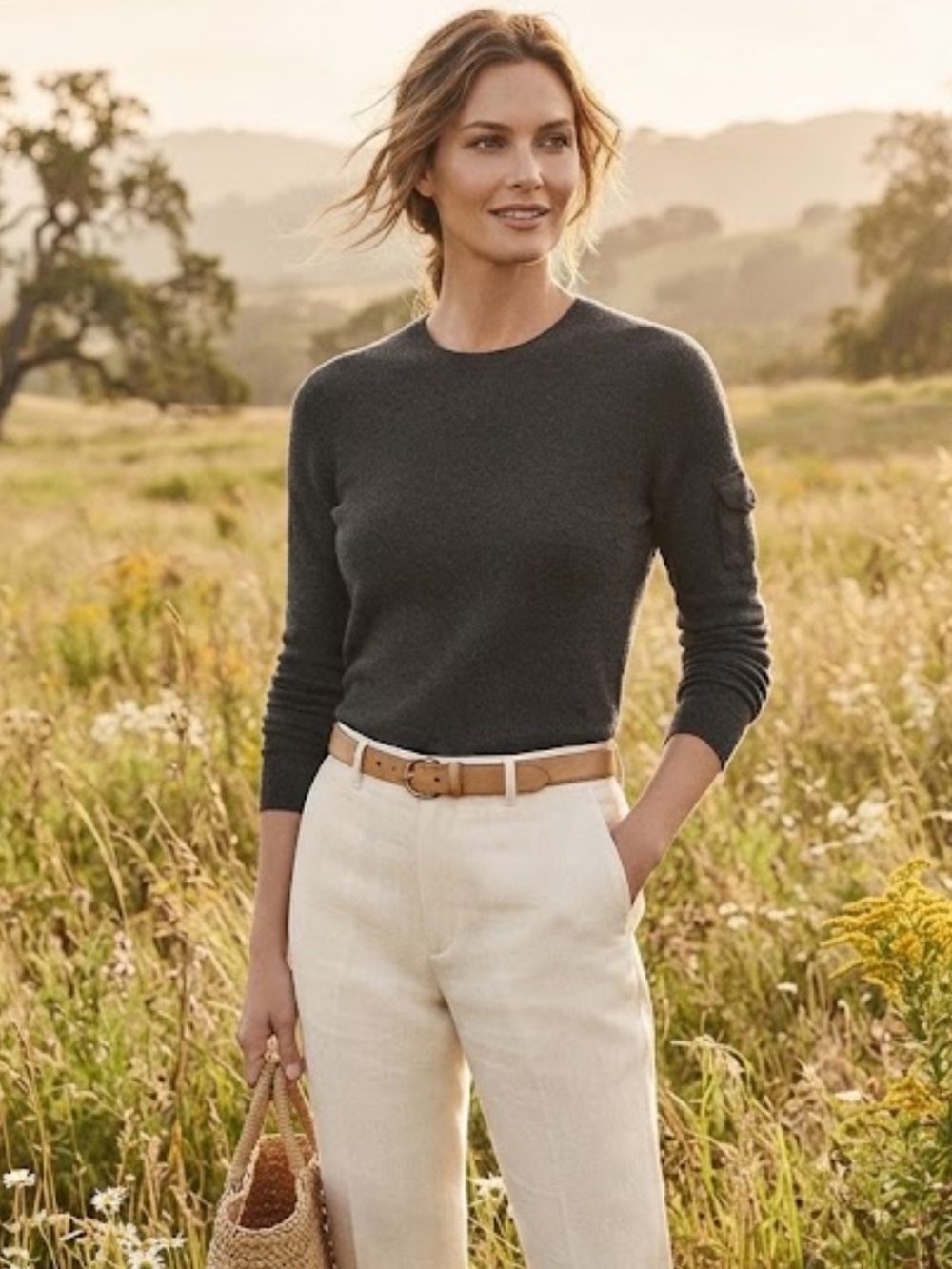 Lauren Ralph Lauren gray fine rib cotton top